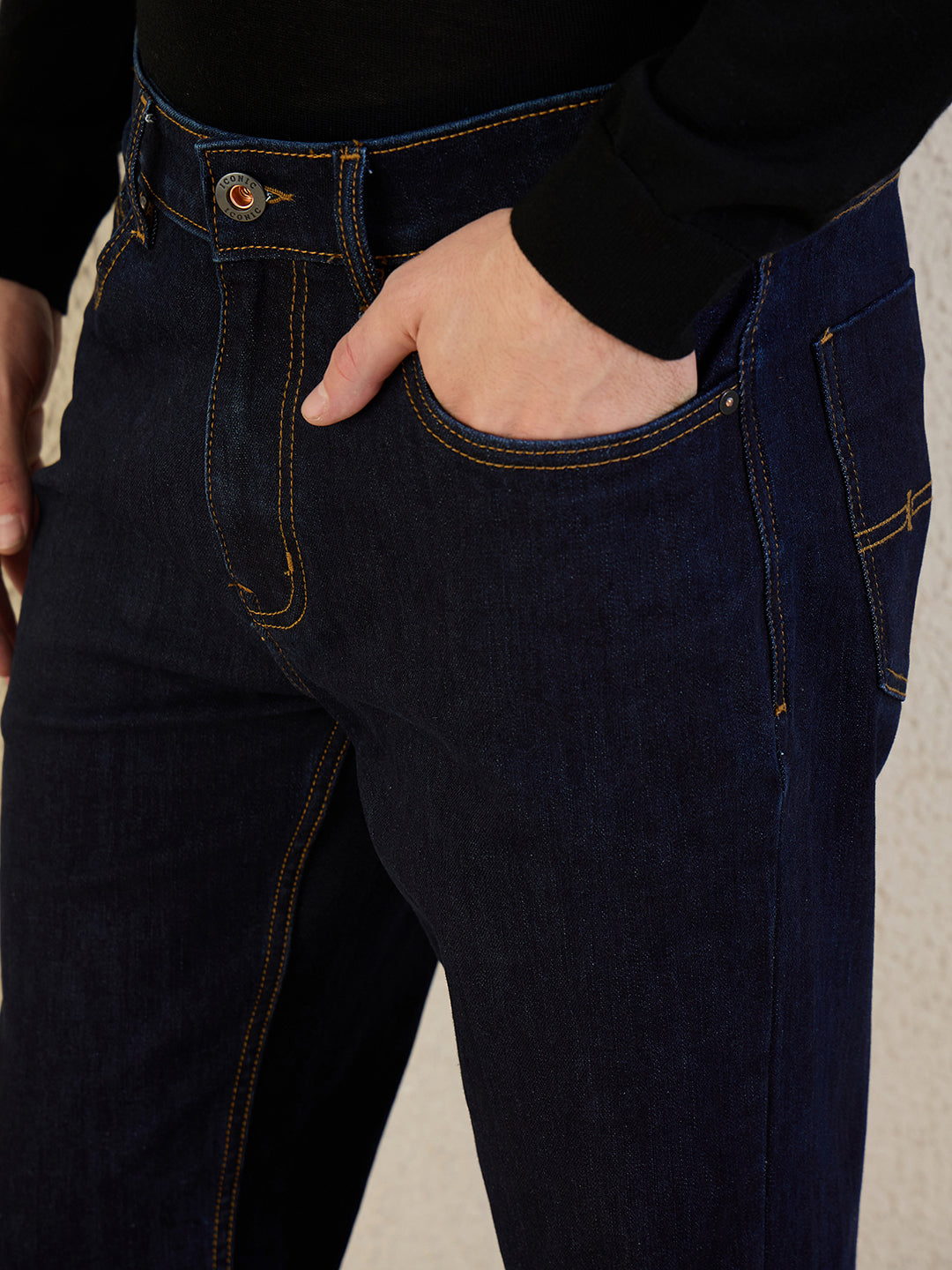 Iconic Men Navy Blue Solid Jeans