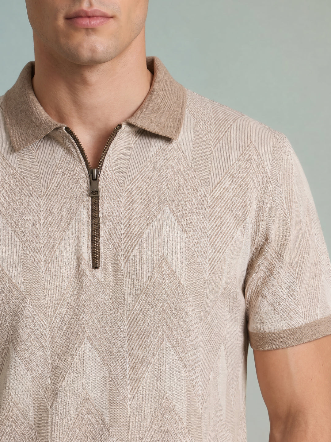 Iconic Beige Jacquard Men Polo Tshirt