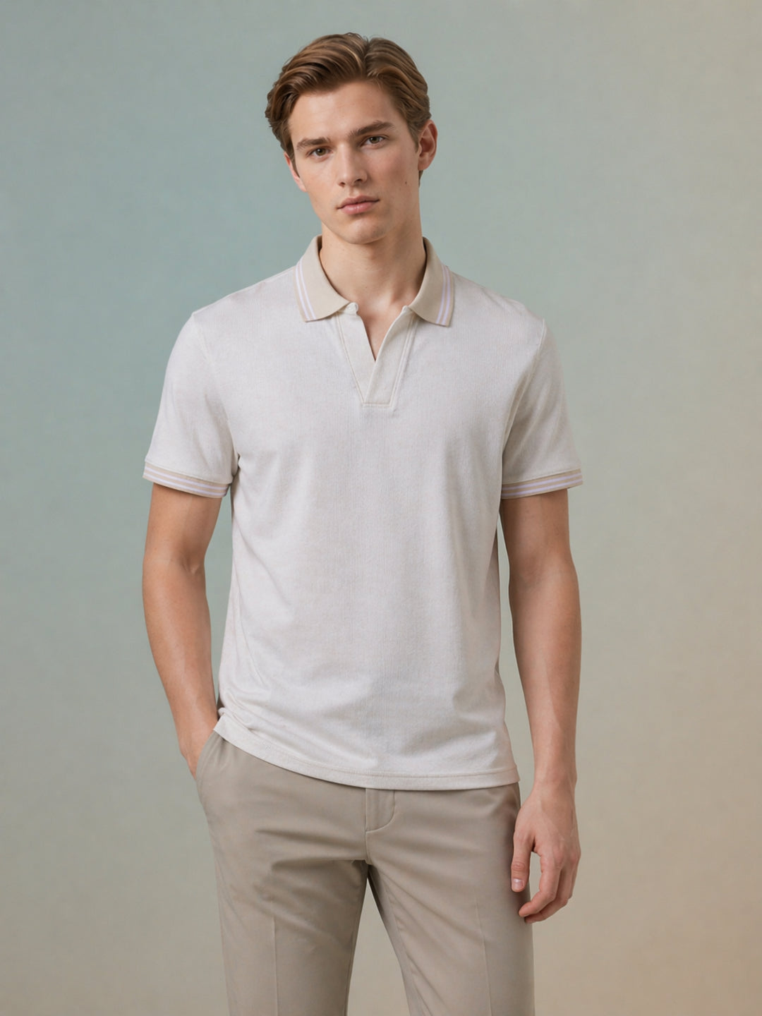 Iconic Men Beige Solid Regular Fit Polo T-Shirt