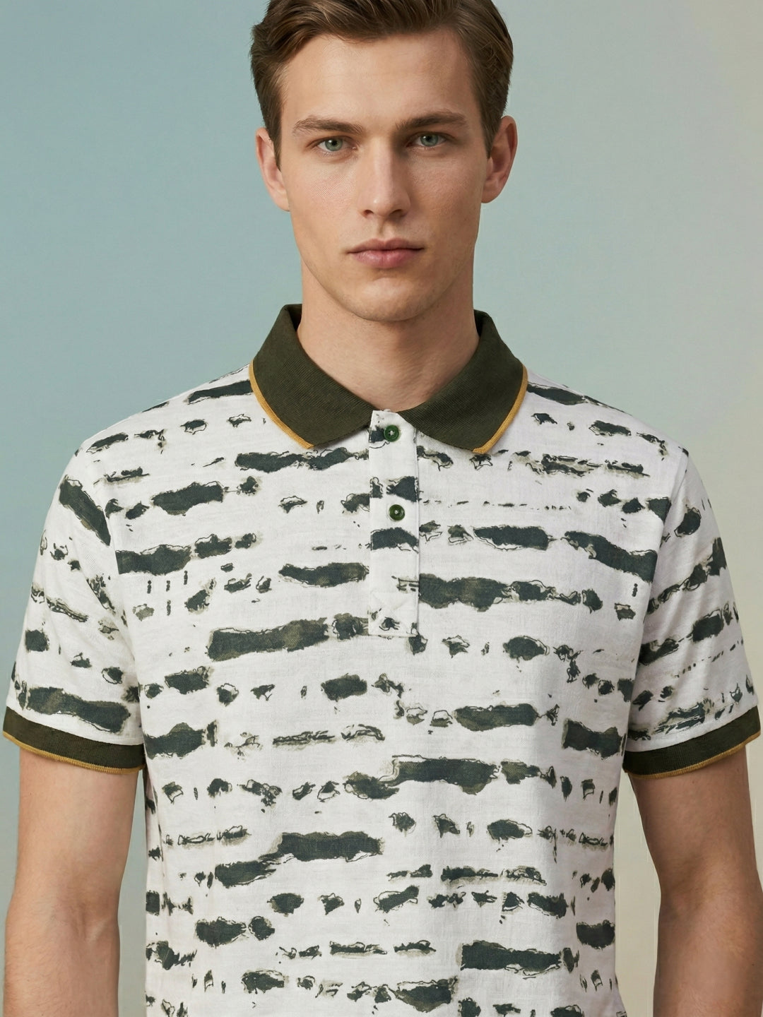 Iconic Men Cream Printed Polo T-Shirt