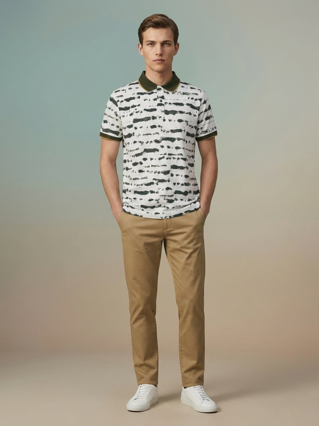 Iconic Men Cream Printed Polo T-Shirt