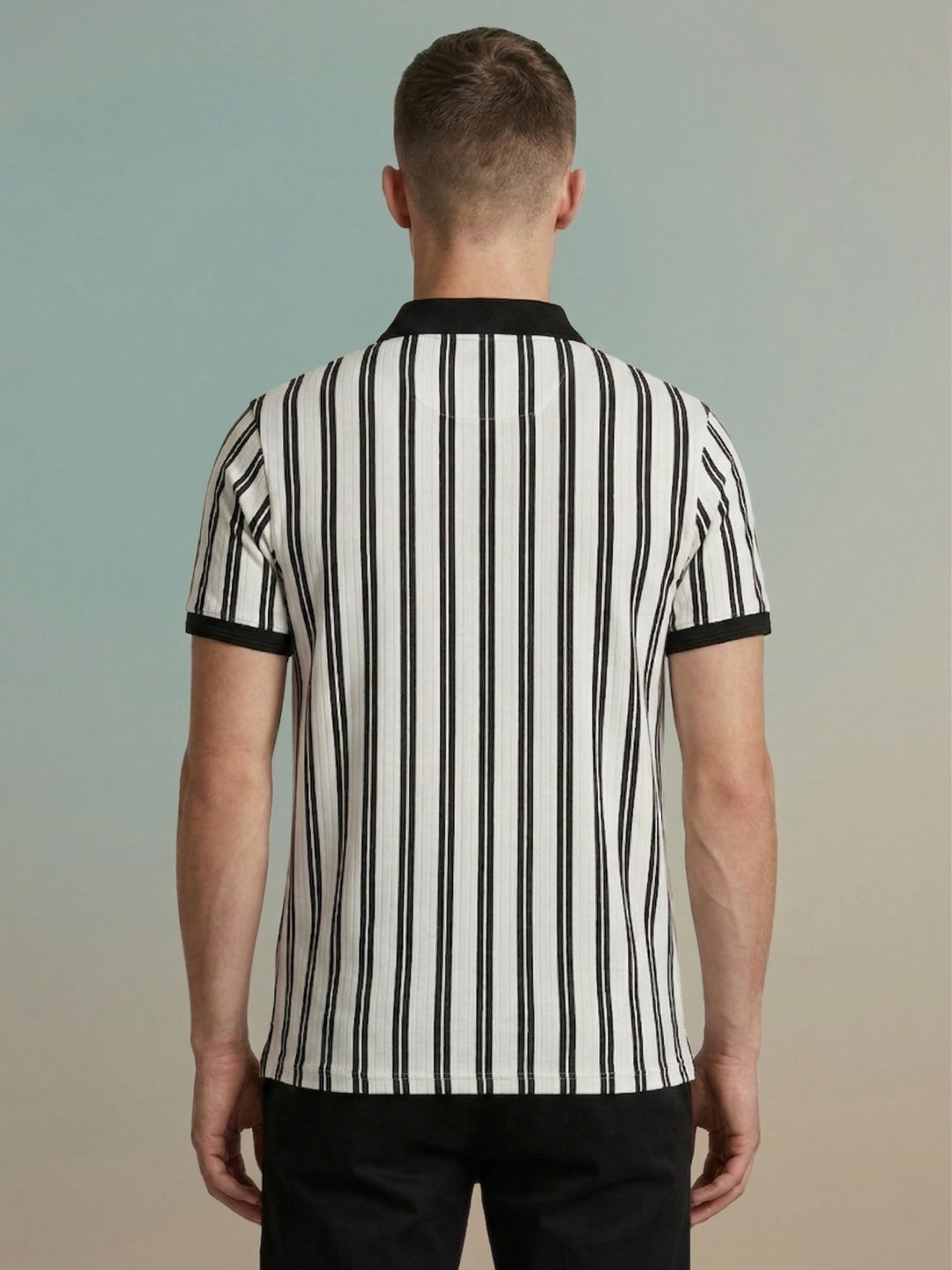 Iconic Men White Striped Polo T-Shirt