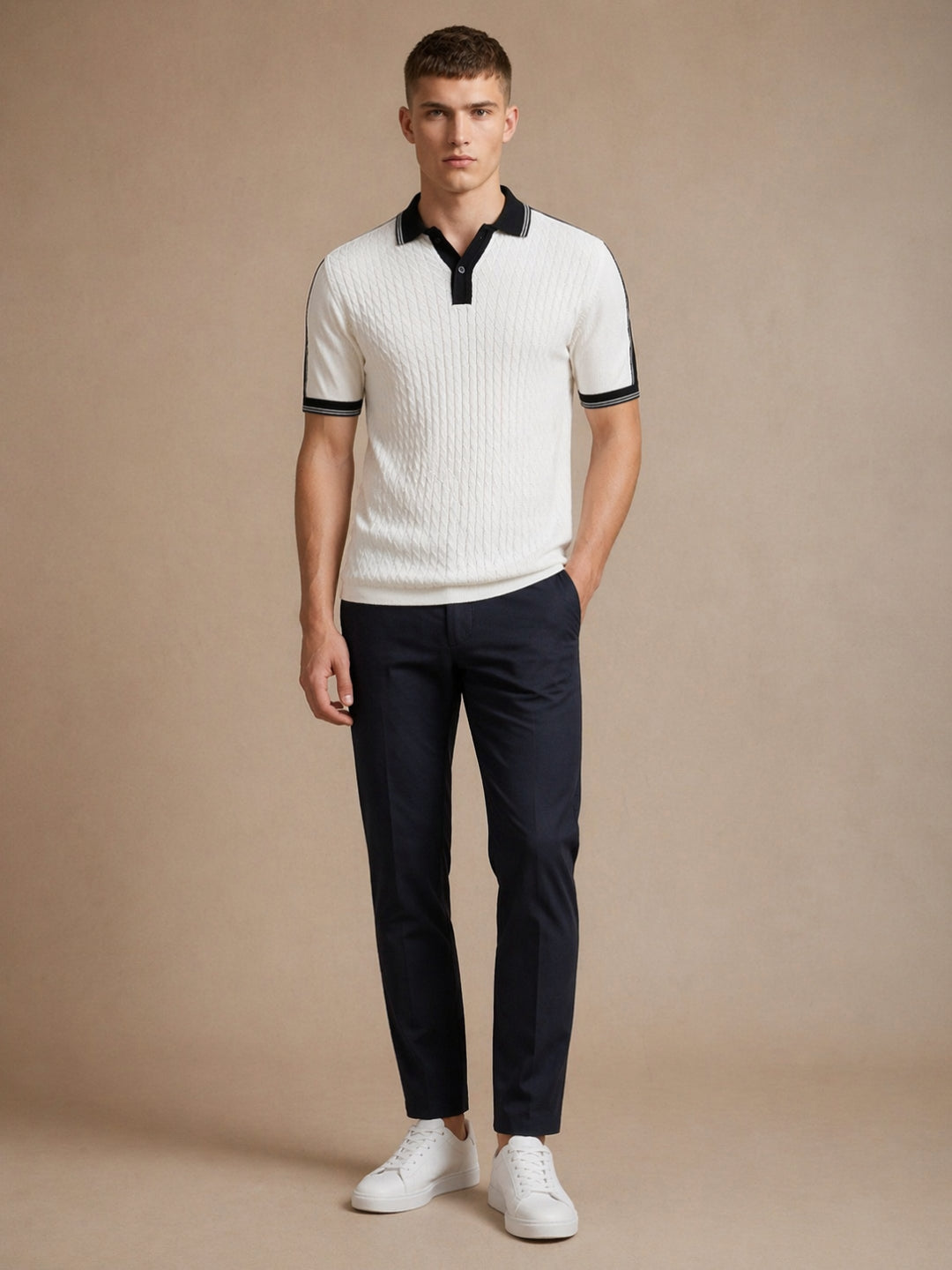 Iconic Men White Textured Regular Fit Pure Cotton Polo T-Shirt