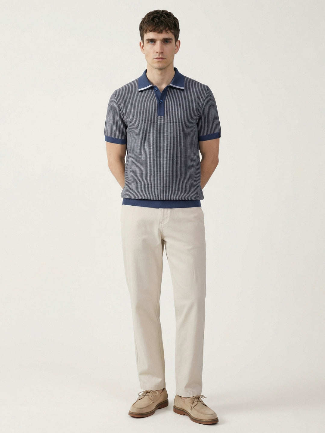 Iconic Men Blue Striped Regular Fit Pure Cotton Polo T-Shirt