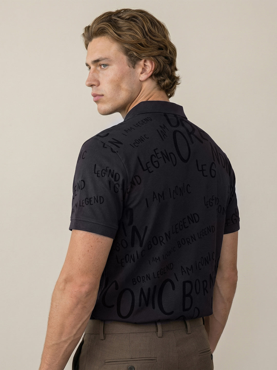 Iconic Men Cotton Black Printed Polo T-Shirt