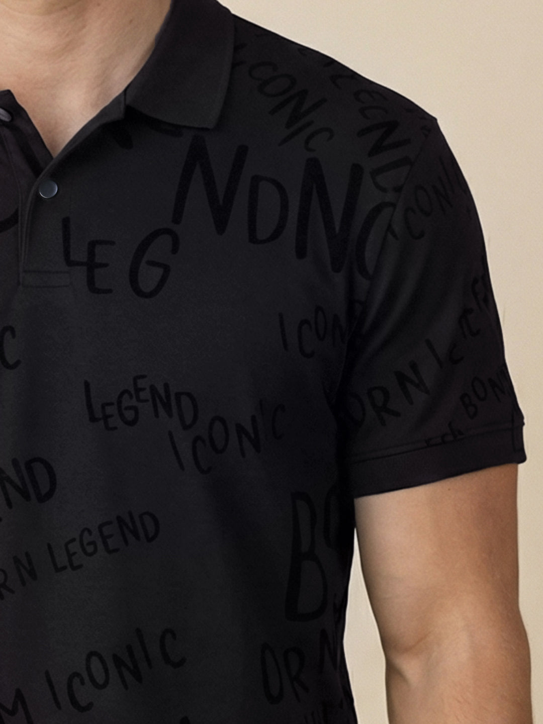 Iconic Men Cotton Black Printed Polo T-Shirt