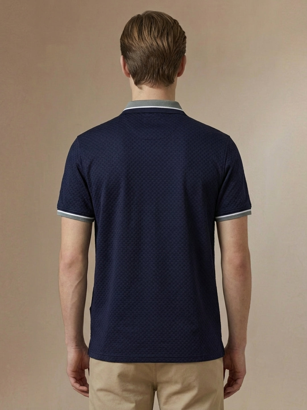 Iconic Men Blue Textured Regular Fit Polo T-Shirt