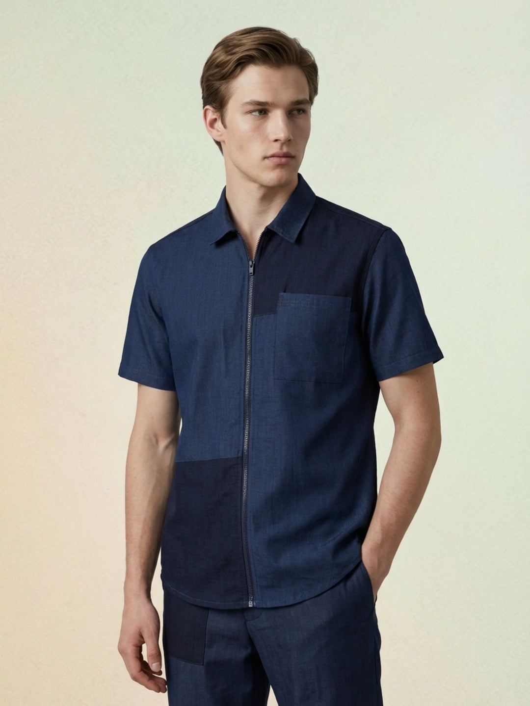 Iconic Men Navy Blue Colorblocked Shirt