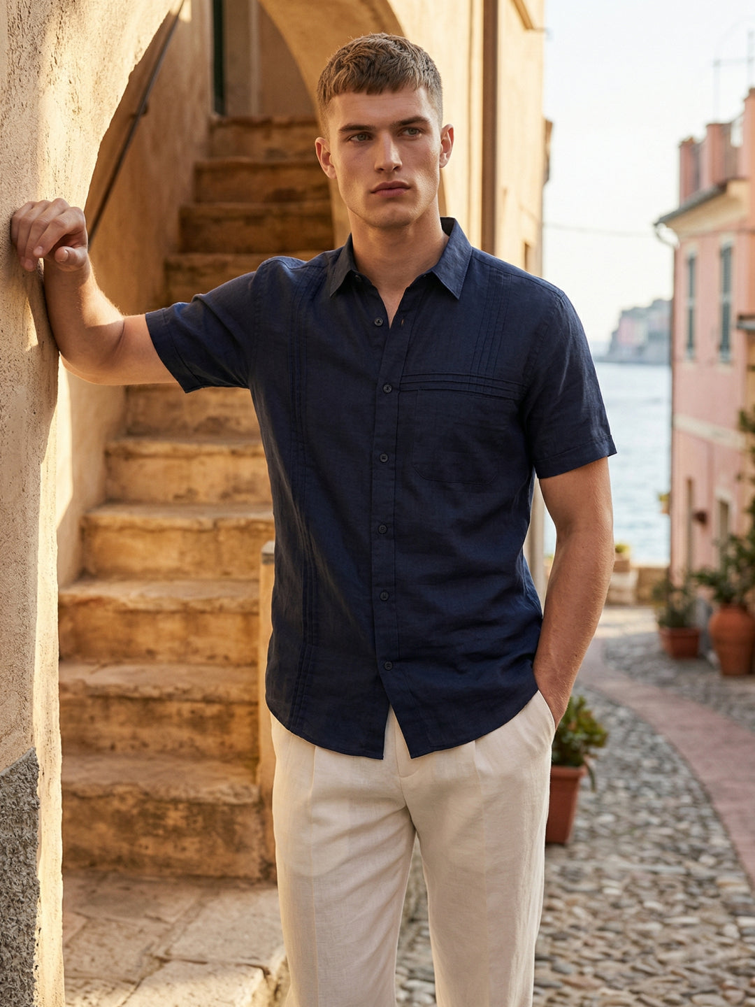 Iconic Men Navy Blue Solid Shirt