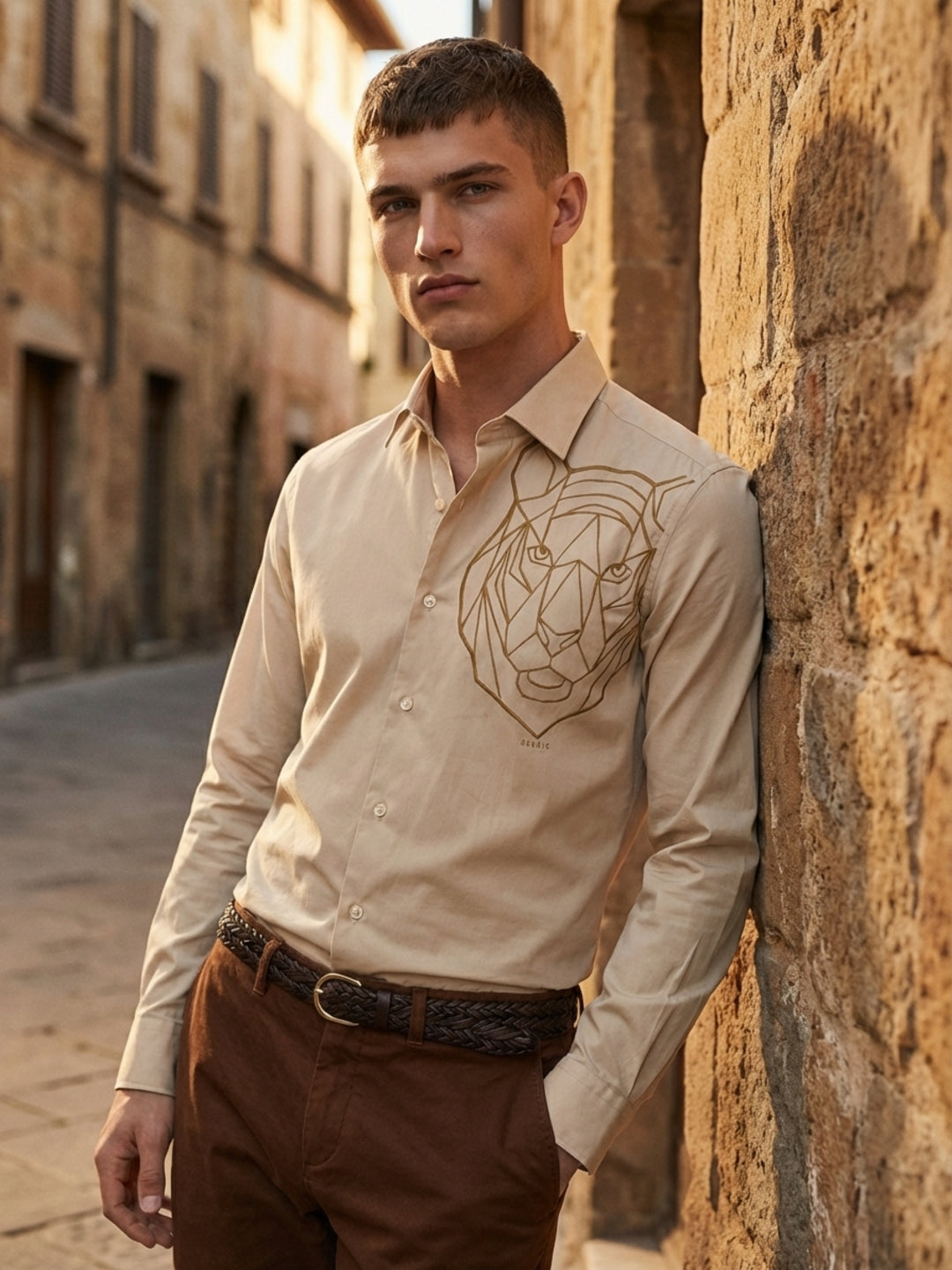 Iconic Men Cream Graphic Print Regular Fit Pure Cotton Shirt