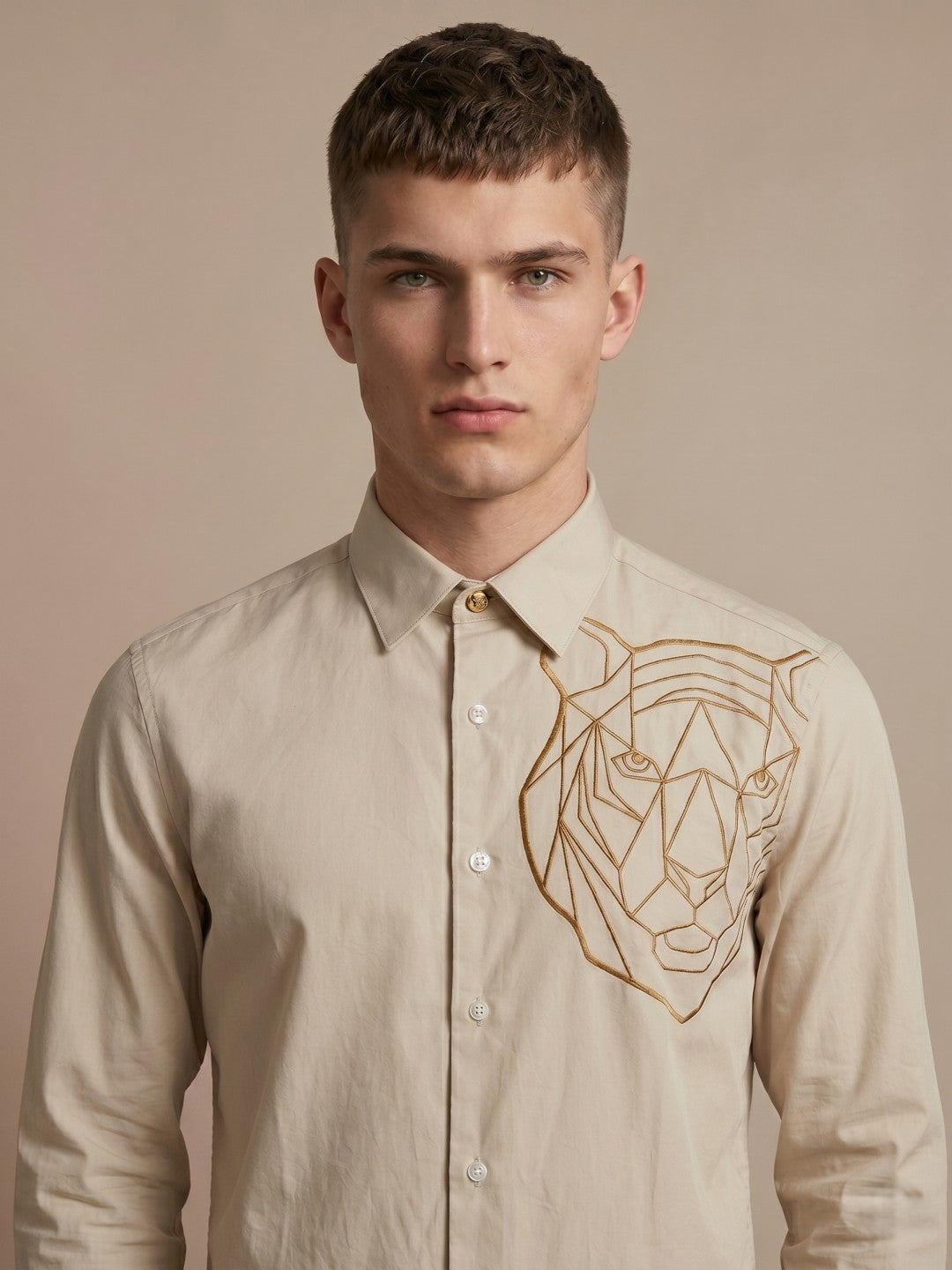Iconic Men Cream Graphic Print Regular Fit Pure Cotton Shirt