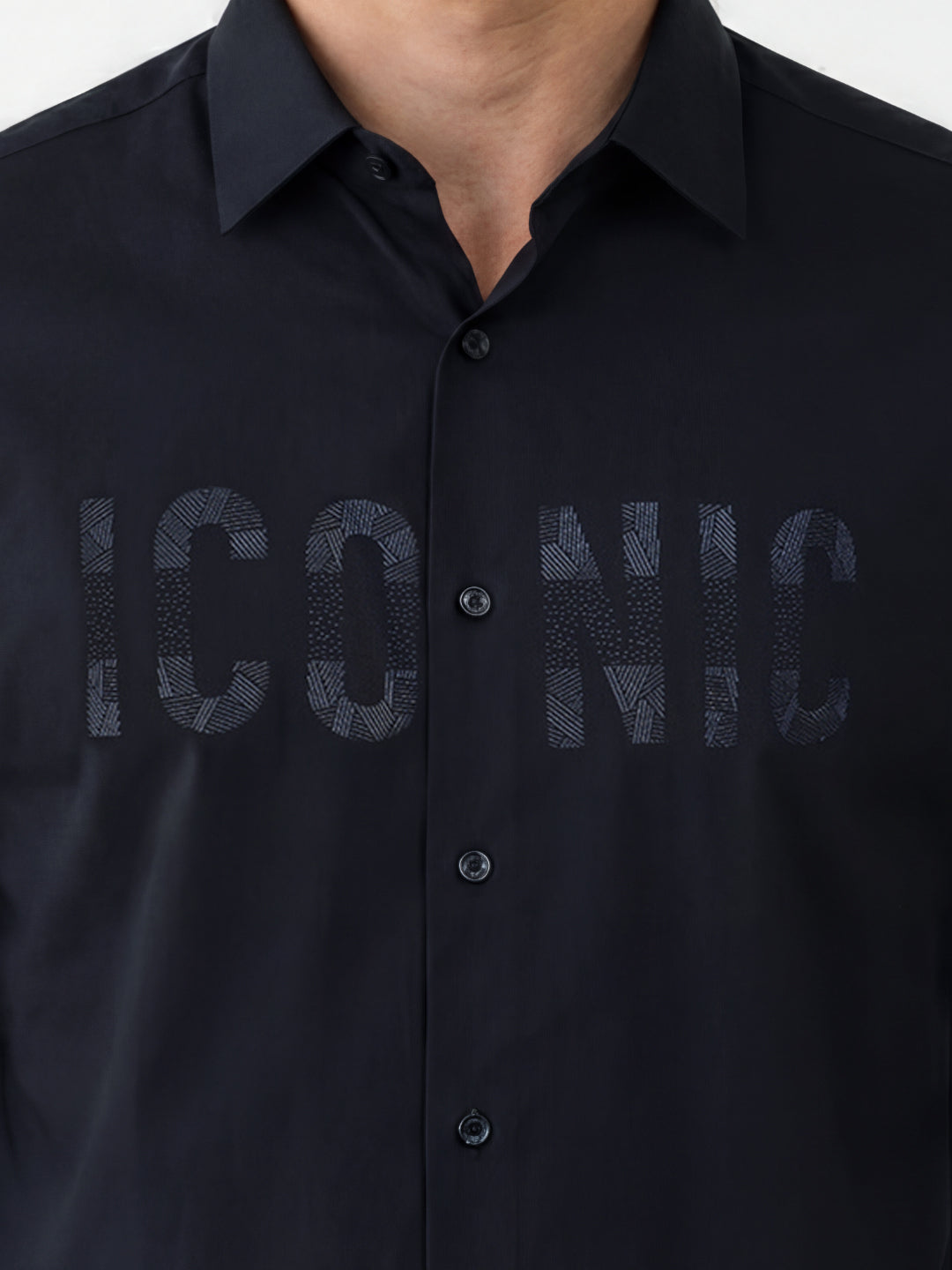 Iconic Men Black Graphic Cotton Shirt