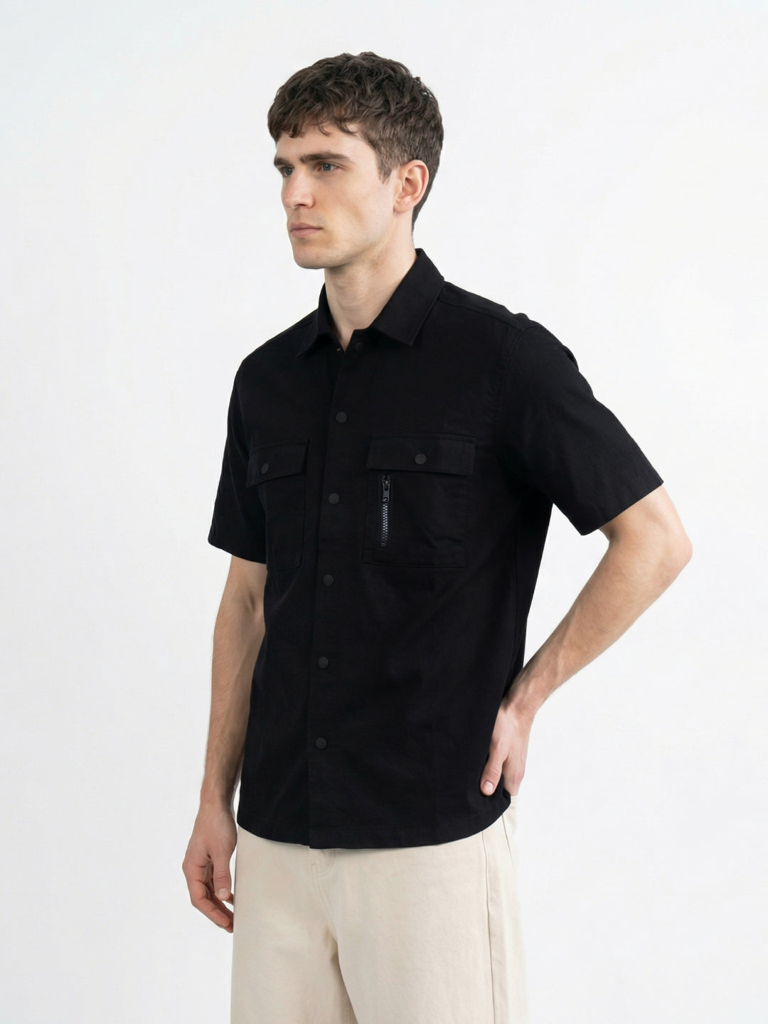 Iconic Men Black Solid Shirt