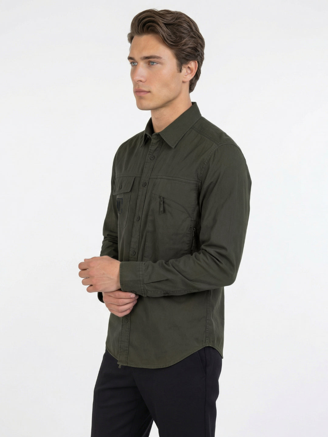 Iconic Men Cotton Green Solid Shirt