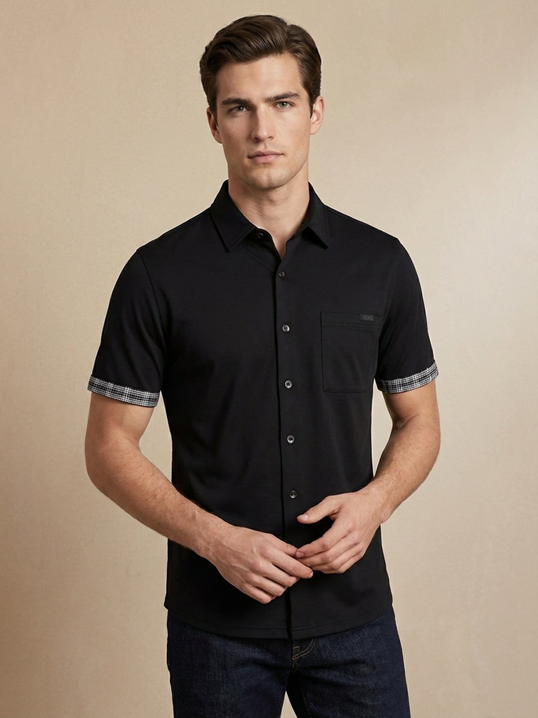 Iconic Men Black Cotton Shirt