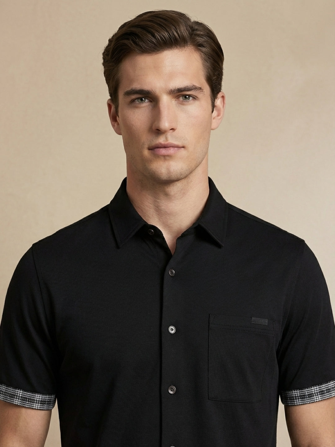 Iconic Men Black Cotton Shirt