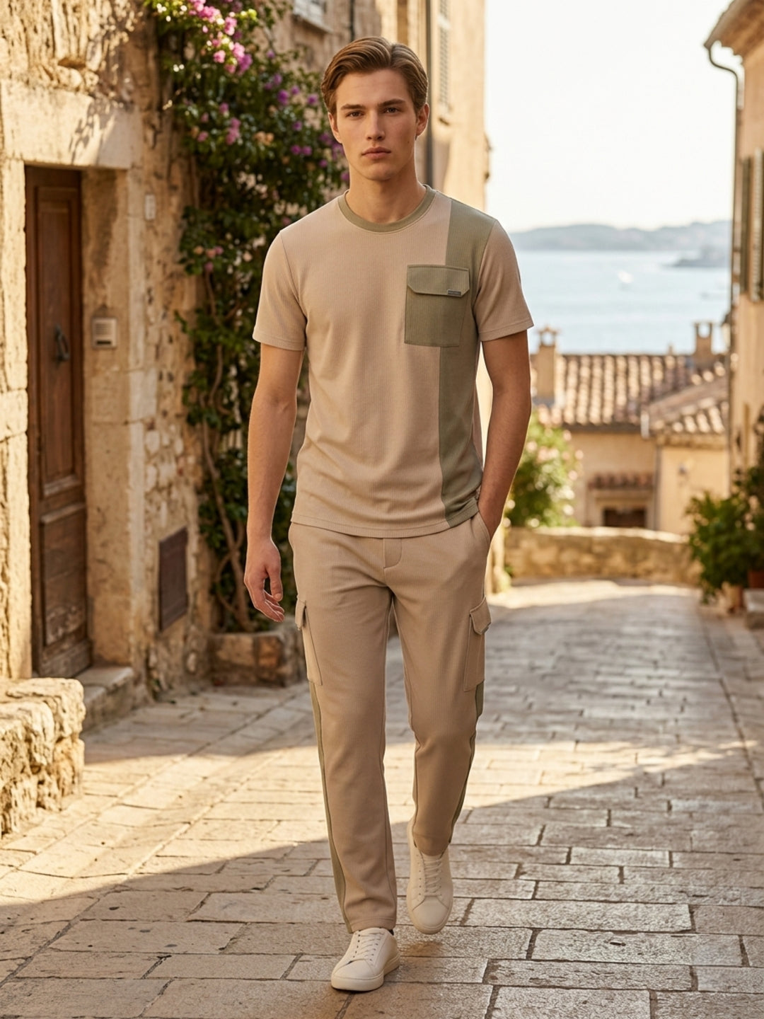 Iconic Men Beige Colourblocked T-Shirt