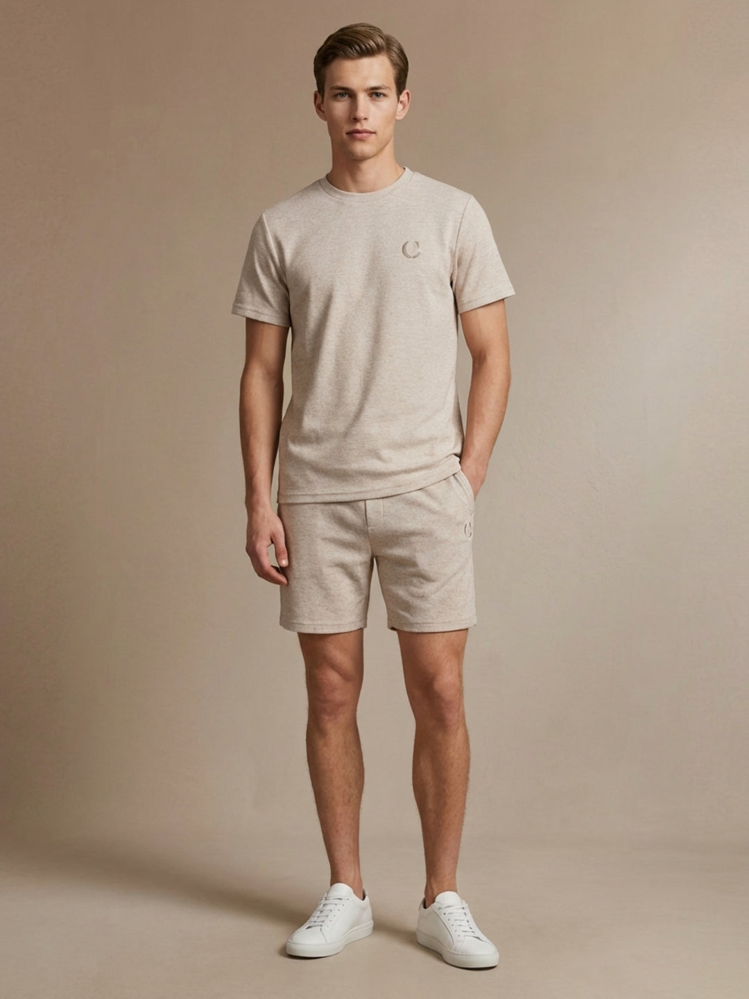 Iconic Men Beige Textured T-Shirt