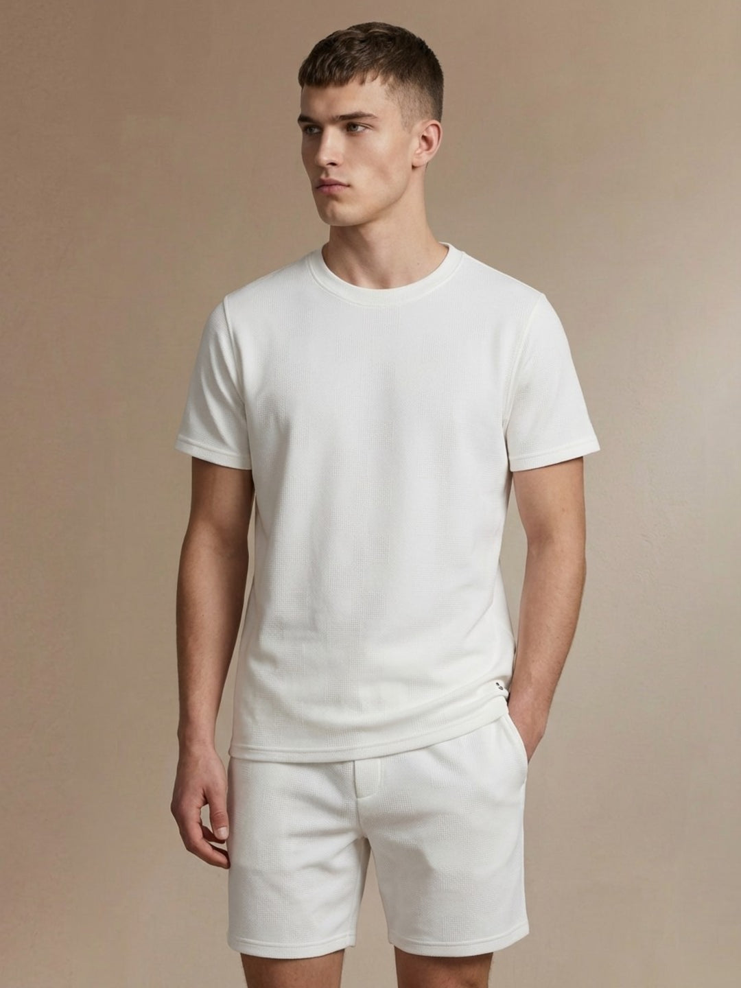 Iconic Men White Textured T-Shirt
