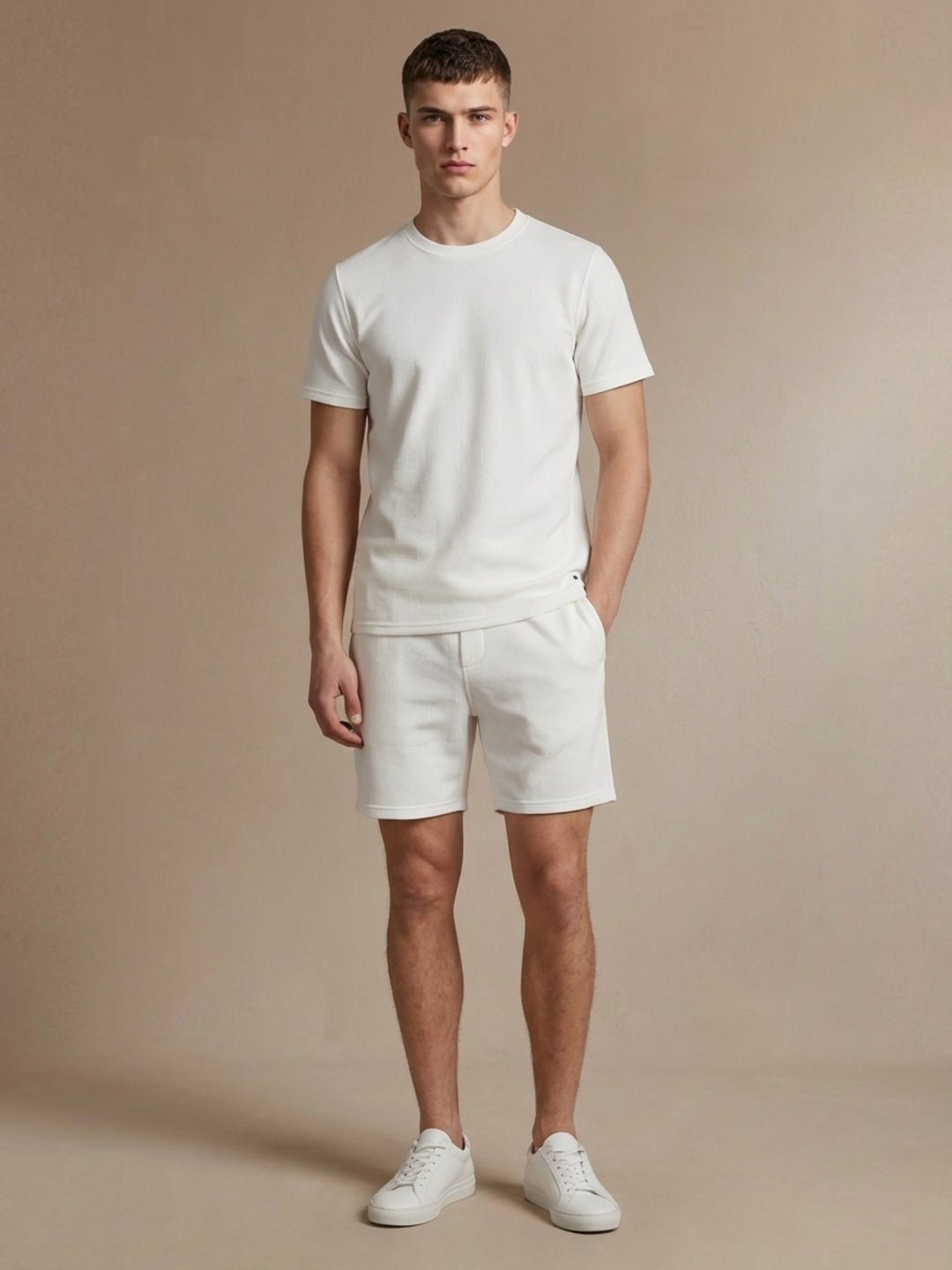 Iconic Men White Textured T-Shirt