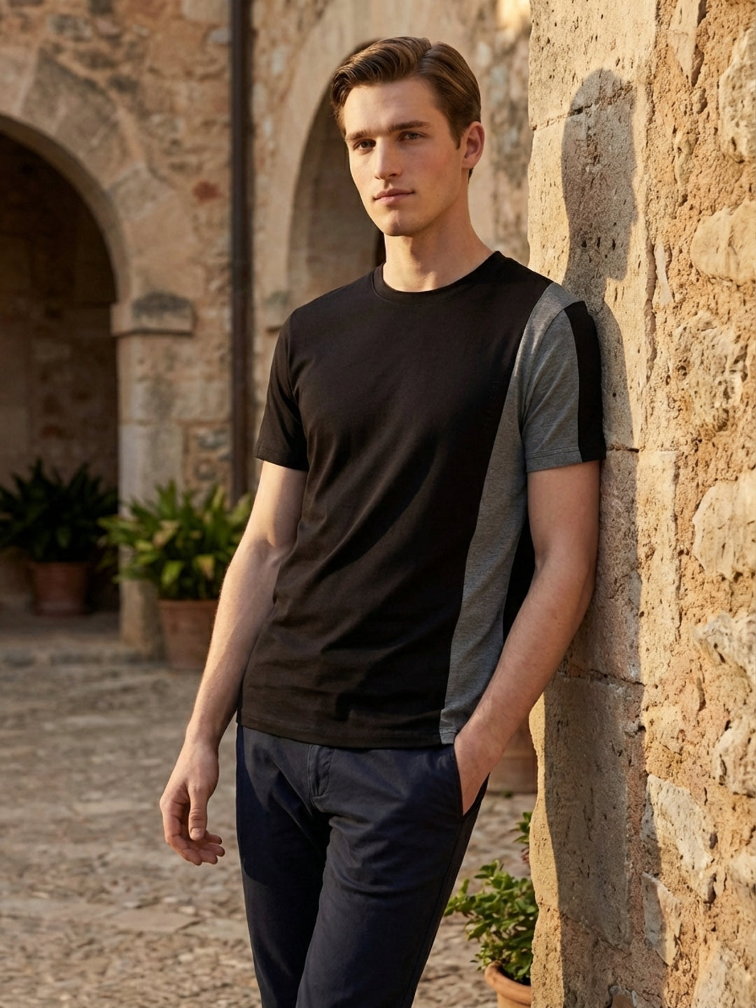 Iconic Men Black Color Block T-Shirt