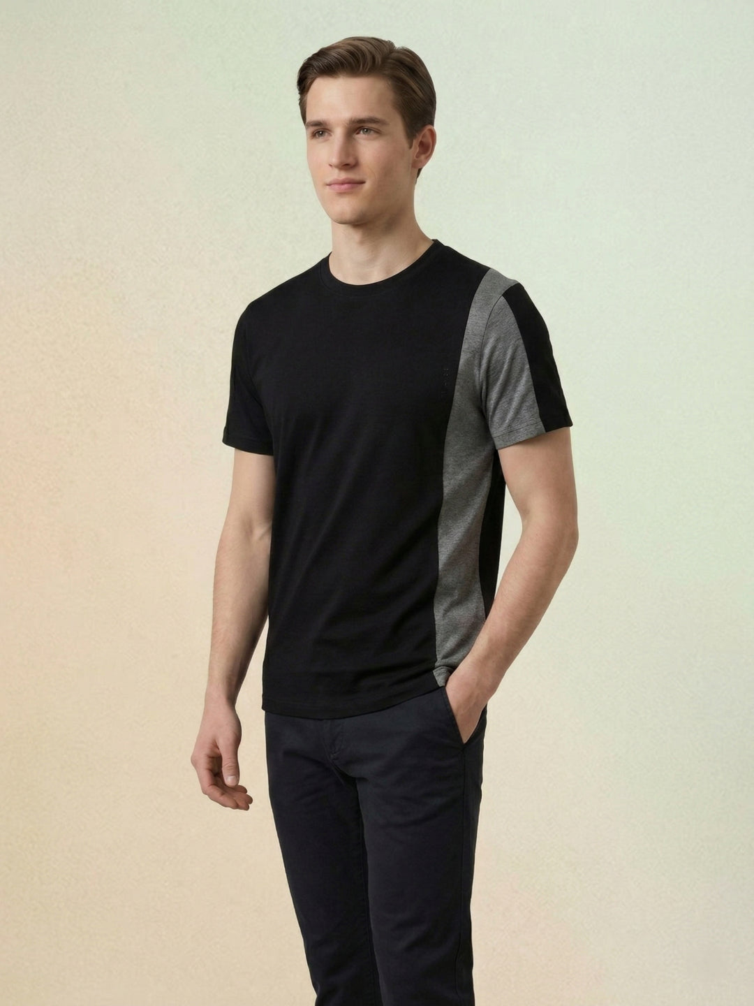 Iconic Men Black Color Block T-Shirt