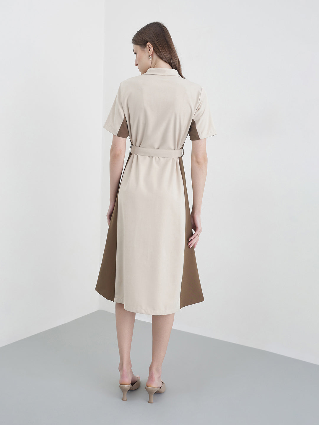Iconic Women Beige Colourblocked Dress