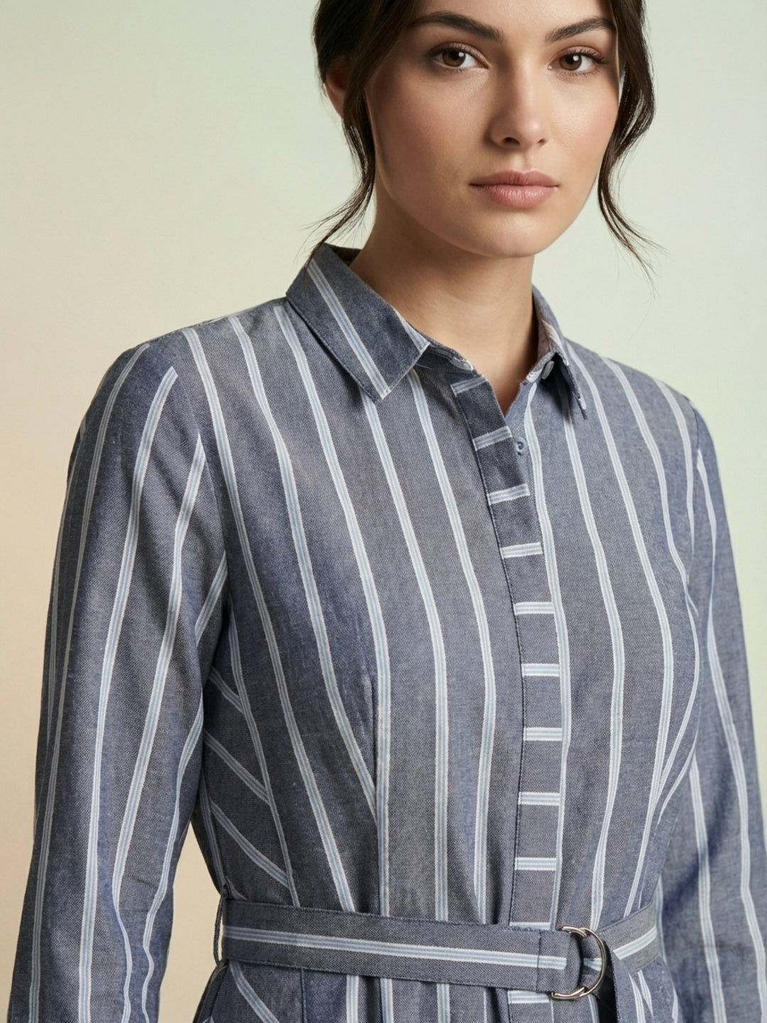 Iconic Women Blue Striped Shirt Dress With Self Fabric Belt