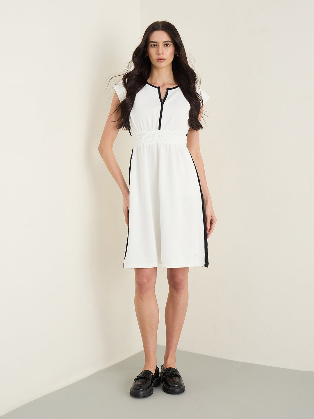 Iconic Women White Round Neck Dress
