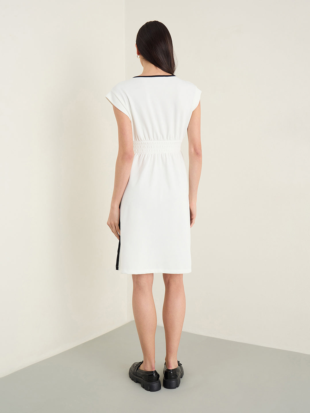 Iconic Women White Round Neck Dress
