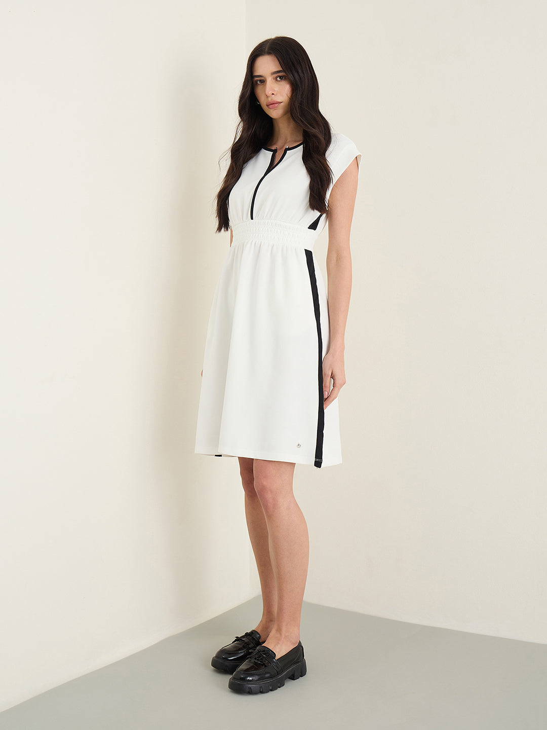 Iconic Women White Round Neck Dress