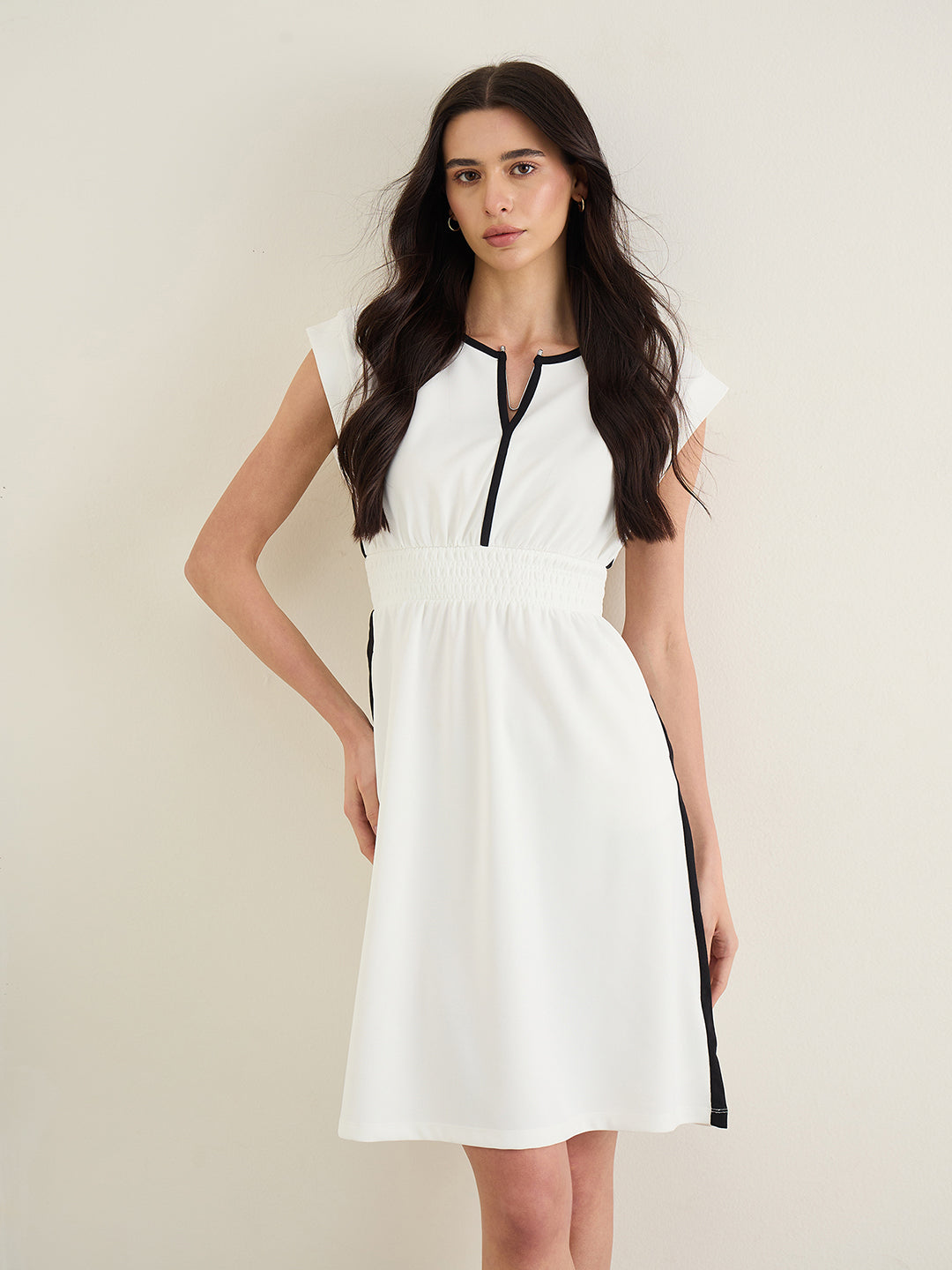 Iconic Women White Round Neck Dress
