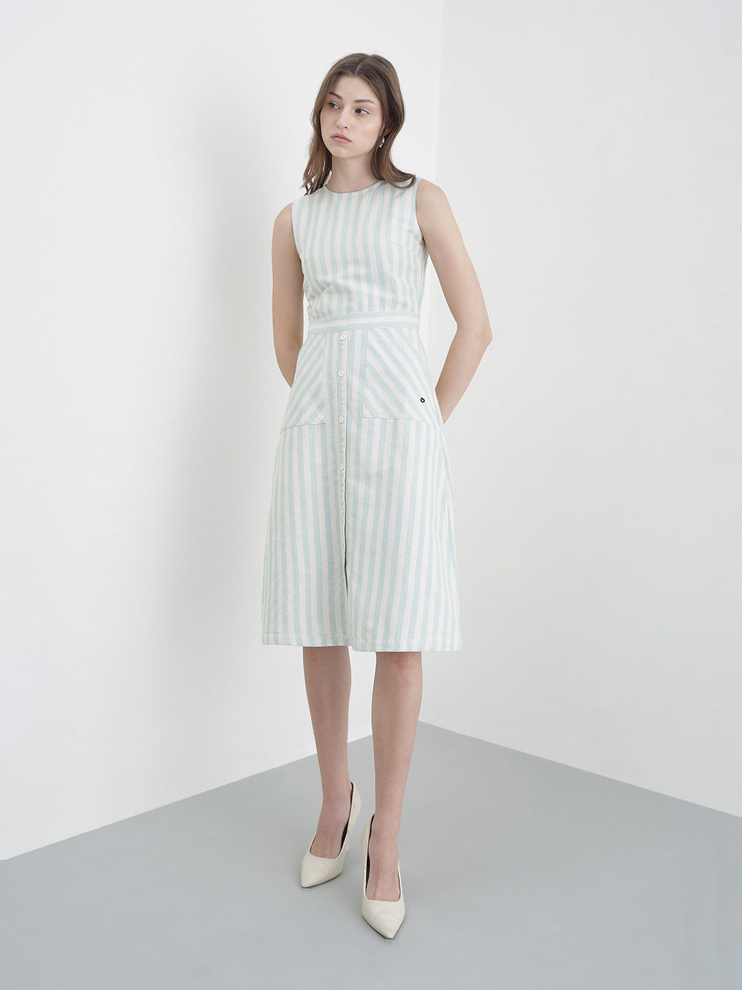 ICONIC Women Green Striped Dress