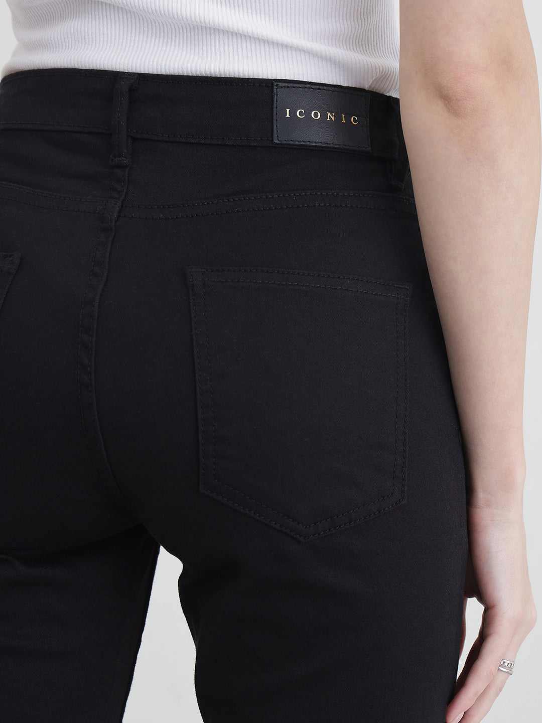 ICONIC Women Black Solid Bootcut Fit Jeans