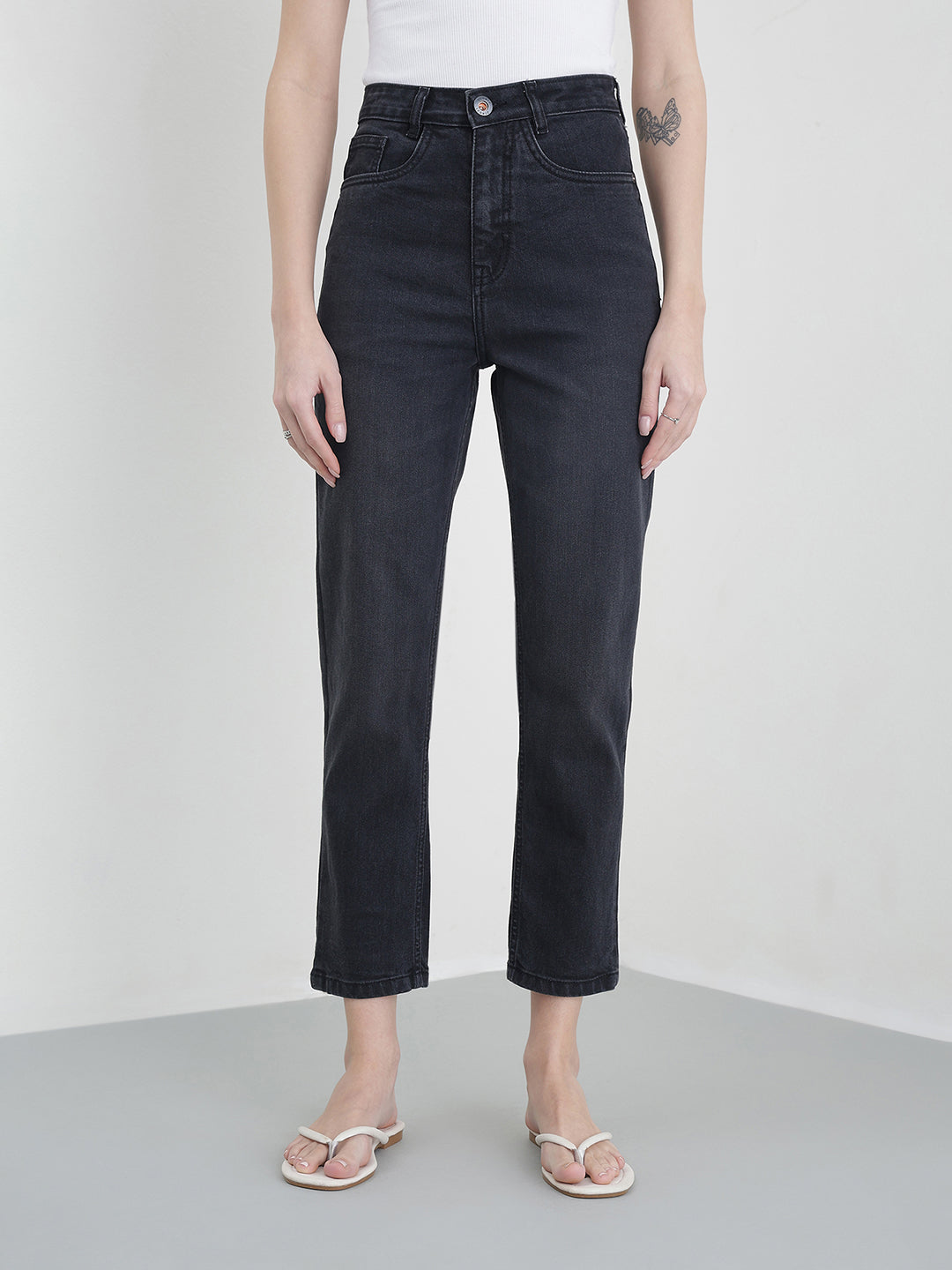 ICONIC Women Black Solid Slim Fit Jeans