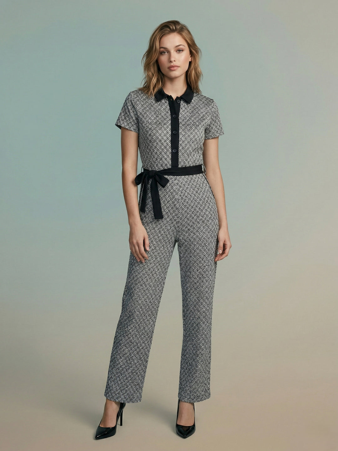 Iconic Women Black Printed Knitted Jumpsuit