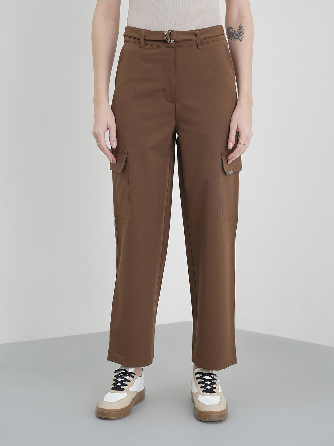Iconic Women Brown Solid Straight Fit Jogger