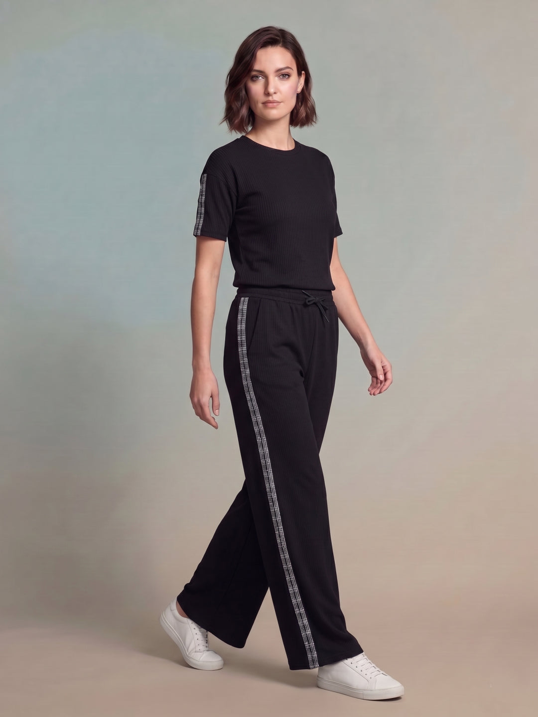 Iconic Black Cotton Solid Women Trouser