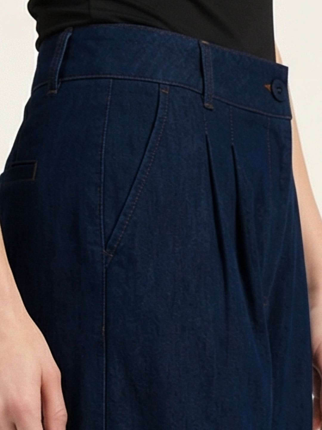 Iconic Women Navy Blue Solid Mid Rise Wide Leg Fit Pant