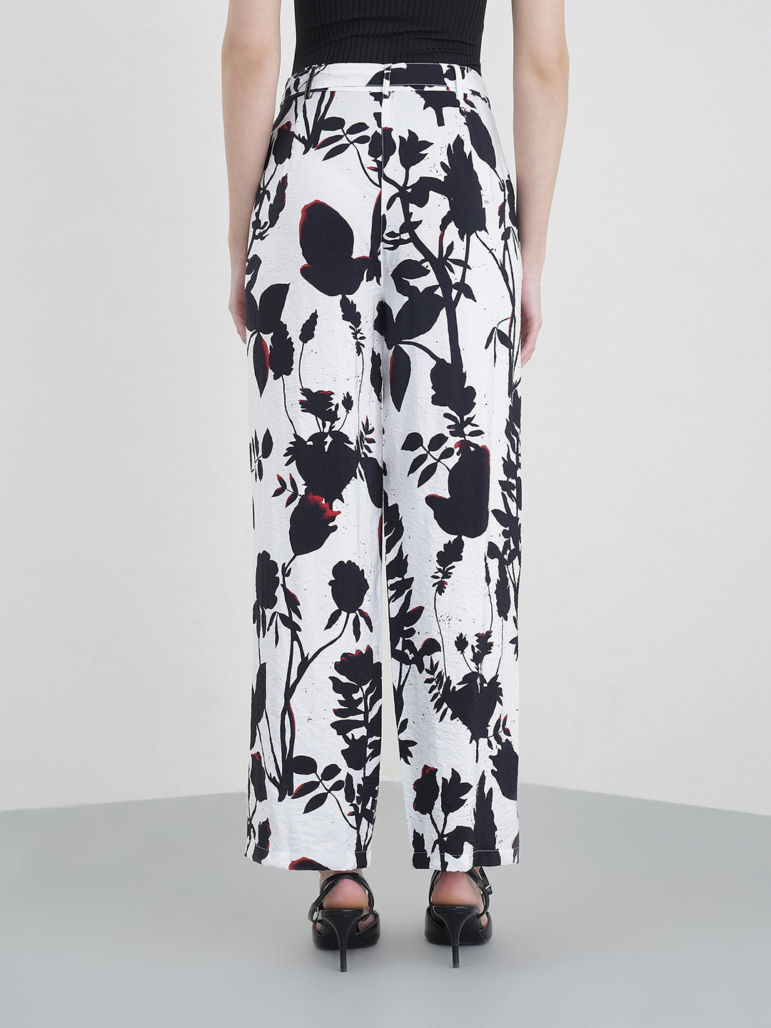 Iconic Women BLACK Printed Regular Fit Pure Cotton Trouser
