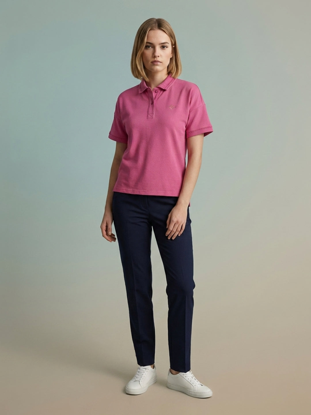 Iconic Women Pink Solid Regular Fit Polo T-Shirt