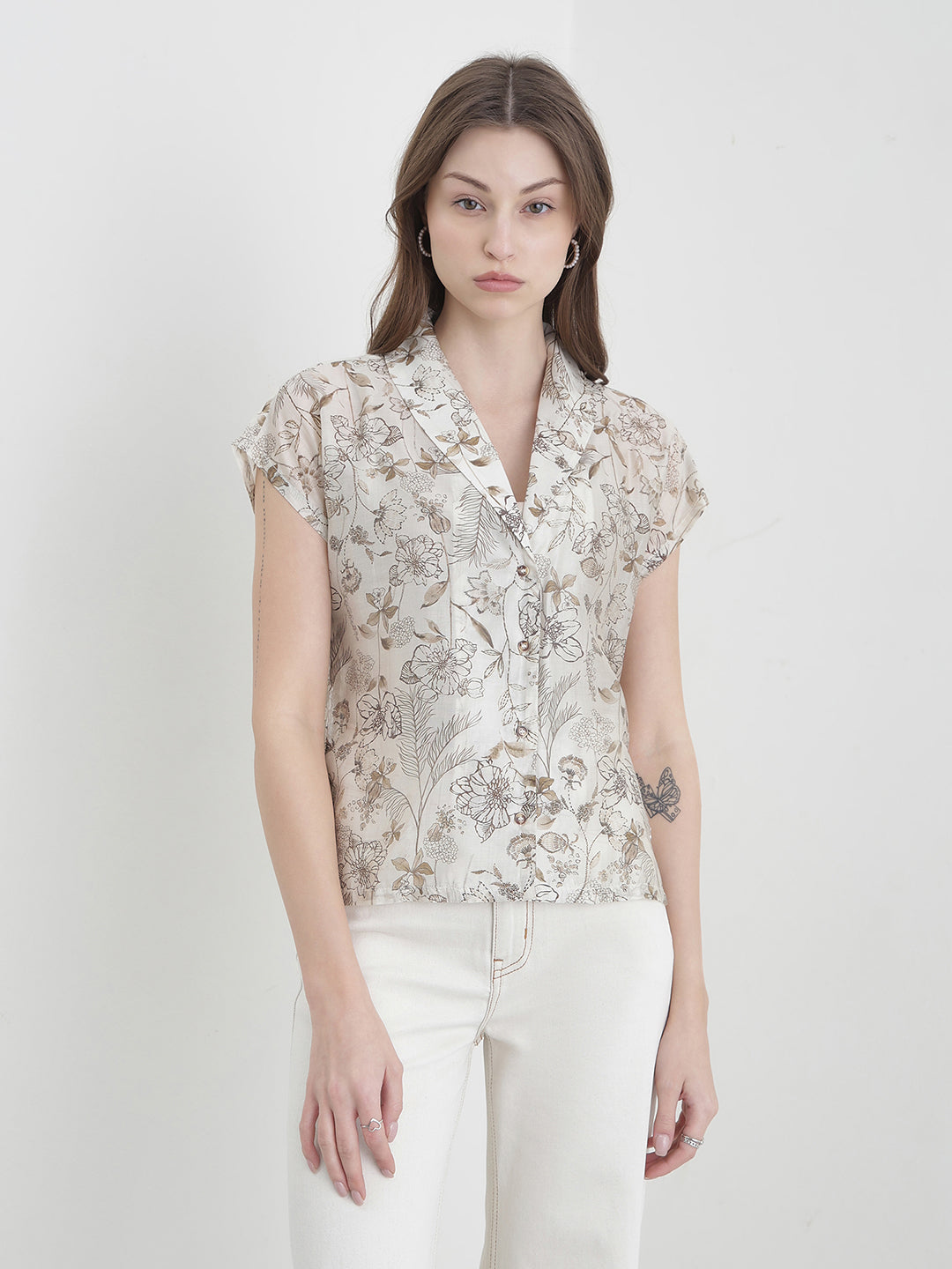 ICONIC Women Cream Floral Shirt