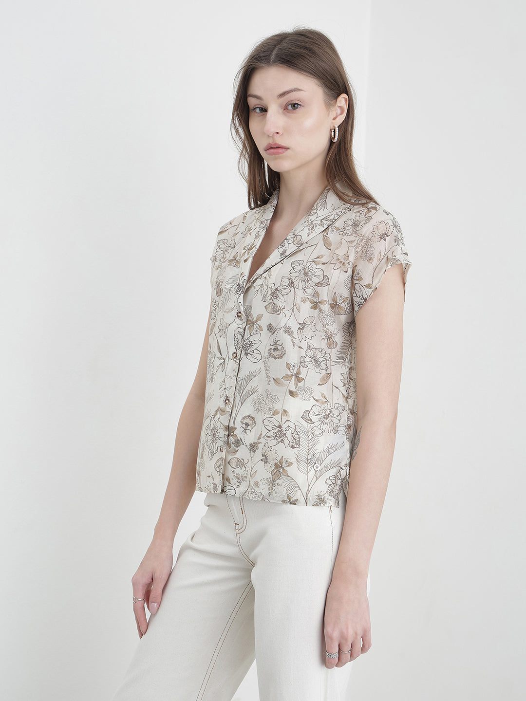 ICONIC Women Cream Floral Shirt