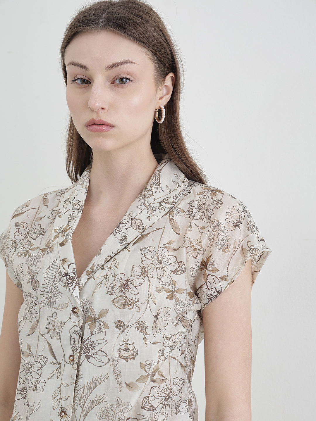 ICONIC Women Cream Floral Shirt