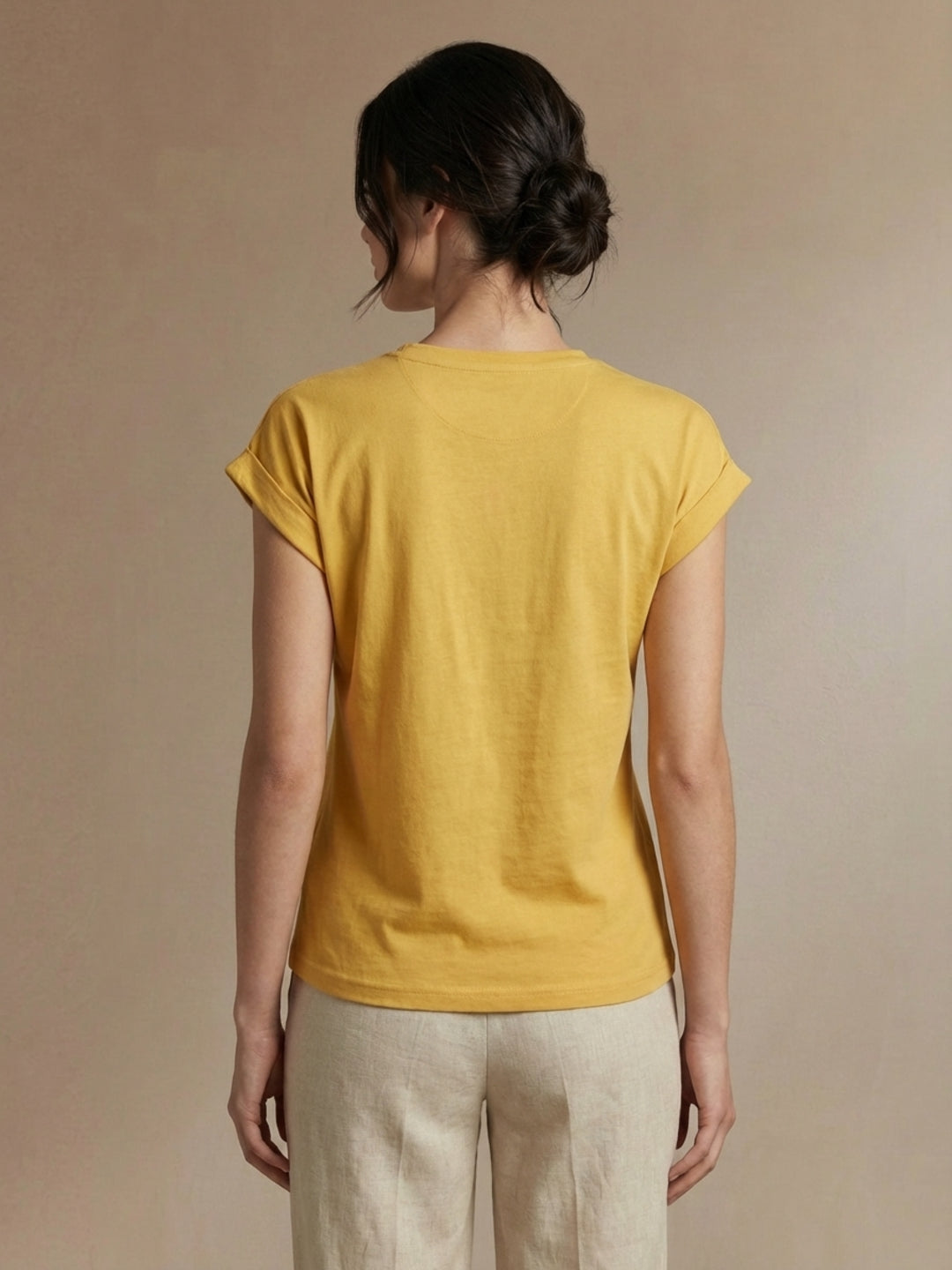 Iconic Women Yellow Cotton Tiger Embroidered T-Shirt