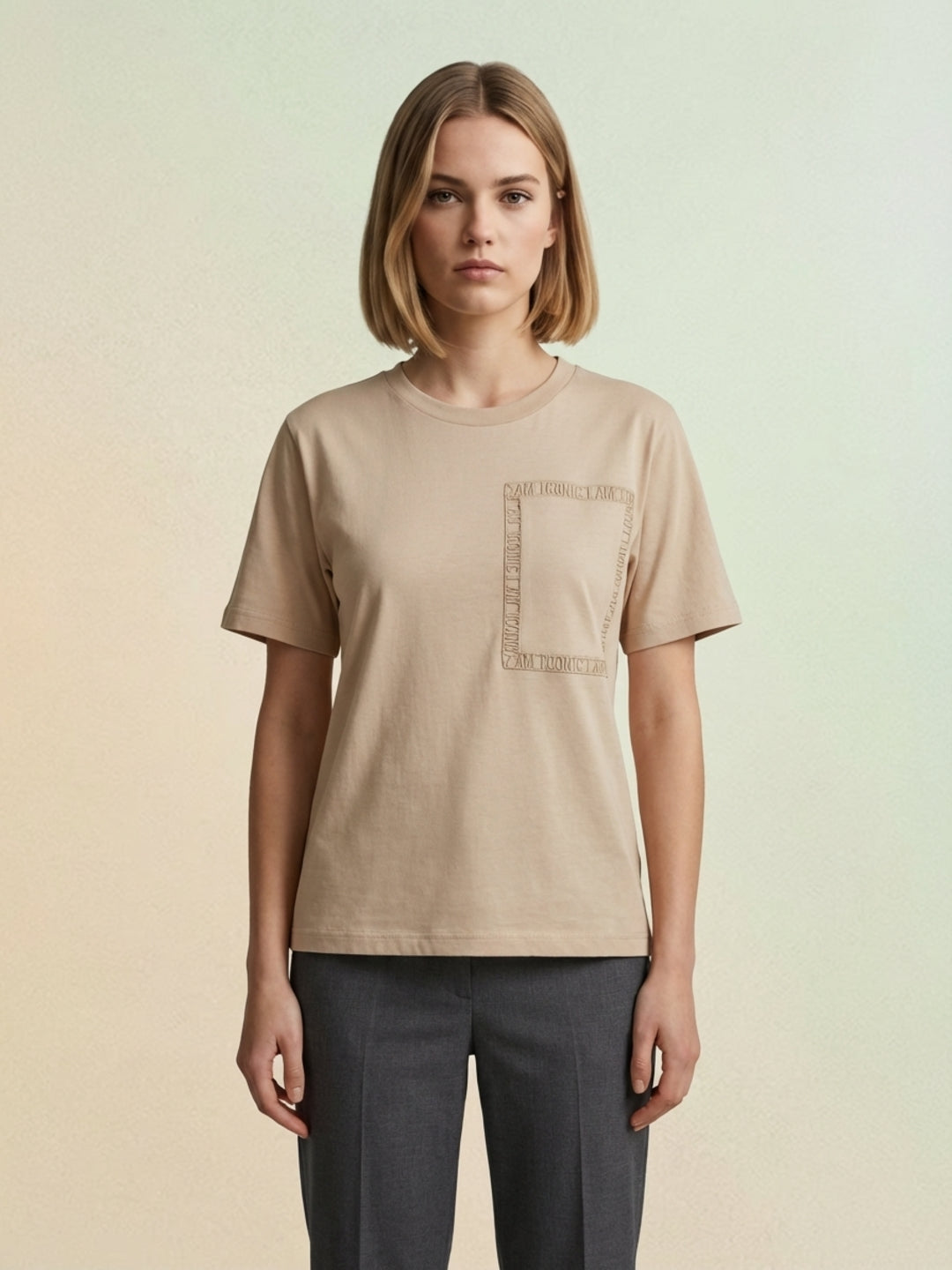 Iconic Women Beige Cotton Branded Logo Solid T-Shirt
