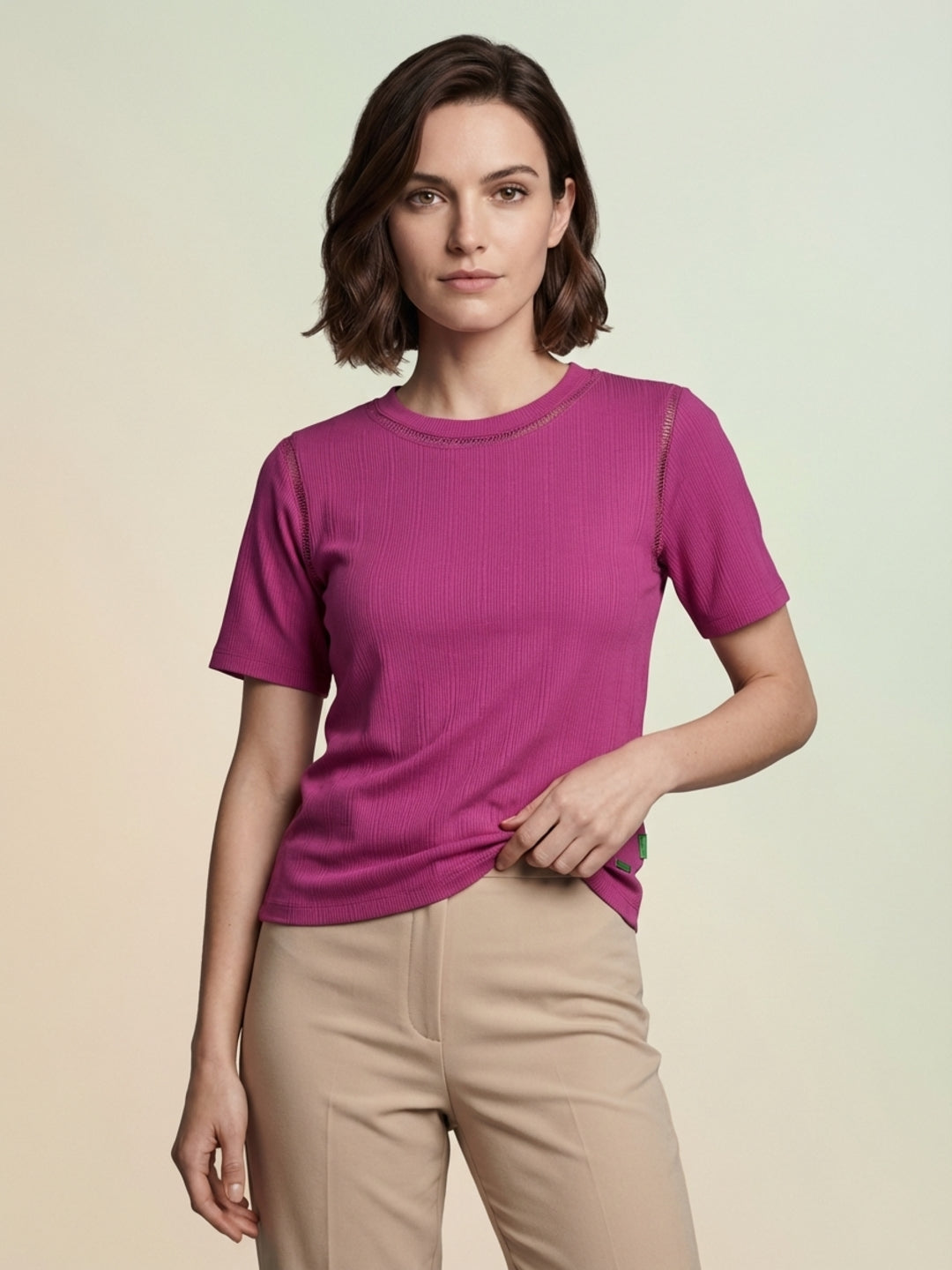 Iconic Women Pink Striped Lace Detail T-Shirt