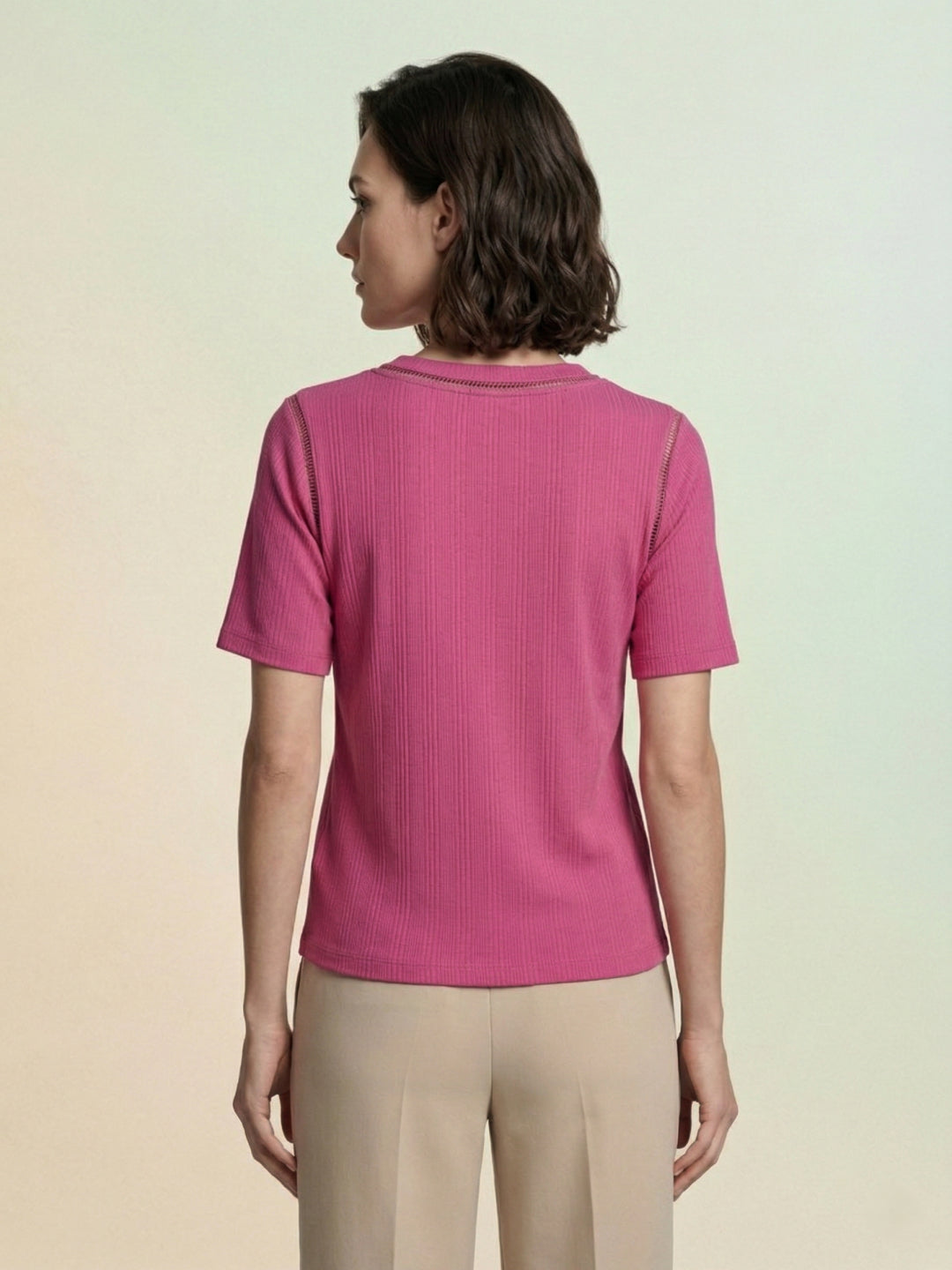 Iconic Women Pink Striped Lace Detail T-Shirt