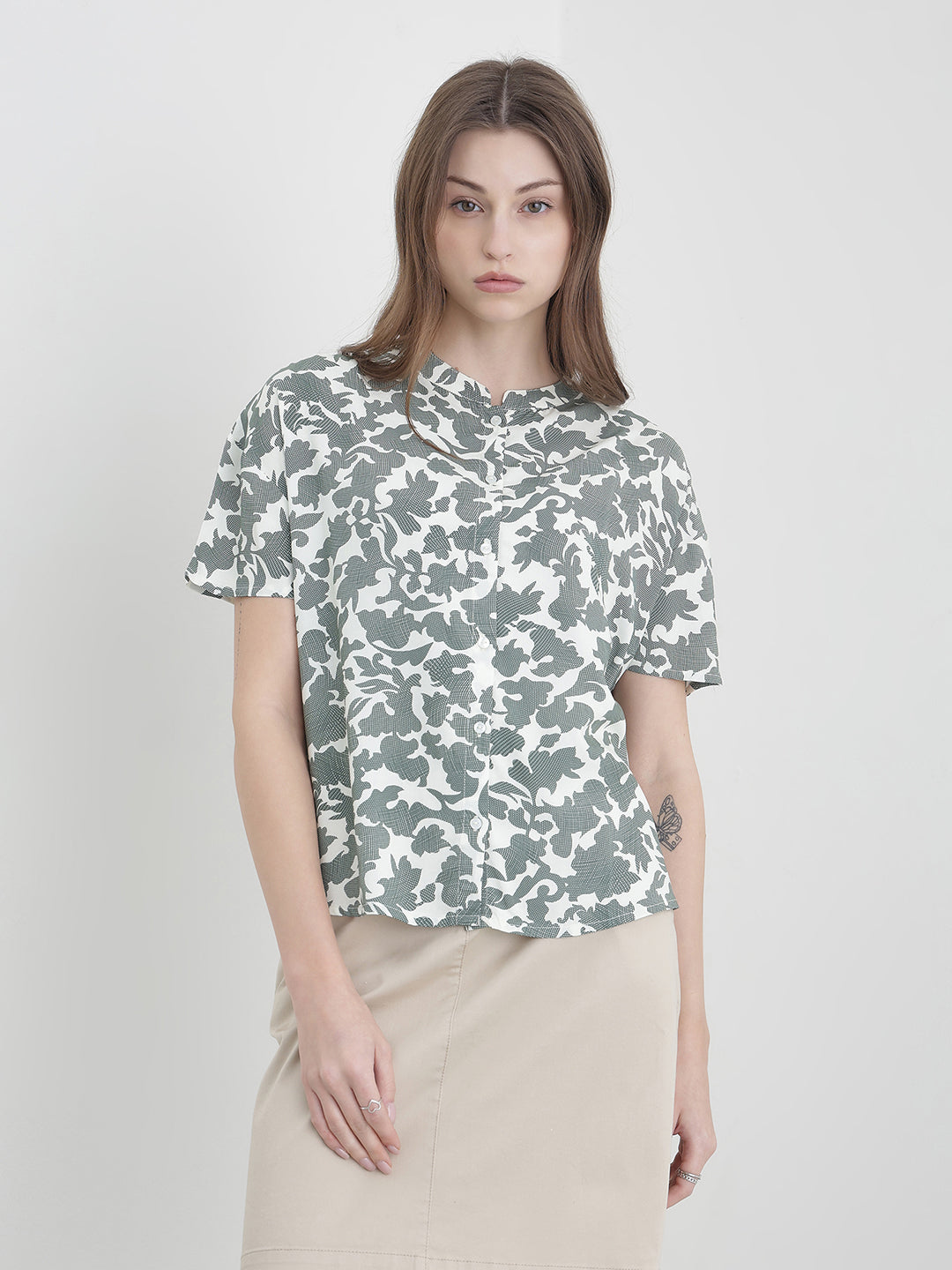 ICONIC Women Cream Printed Top