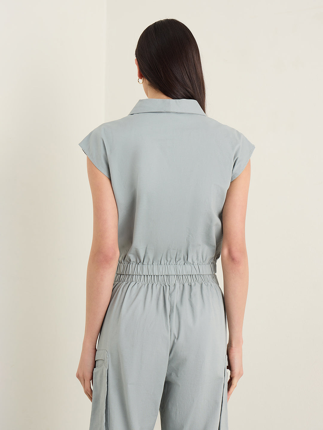 Iconic Women Mint Green Solid Loose Fit Pure Cotton Top